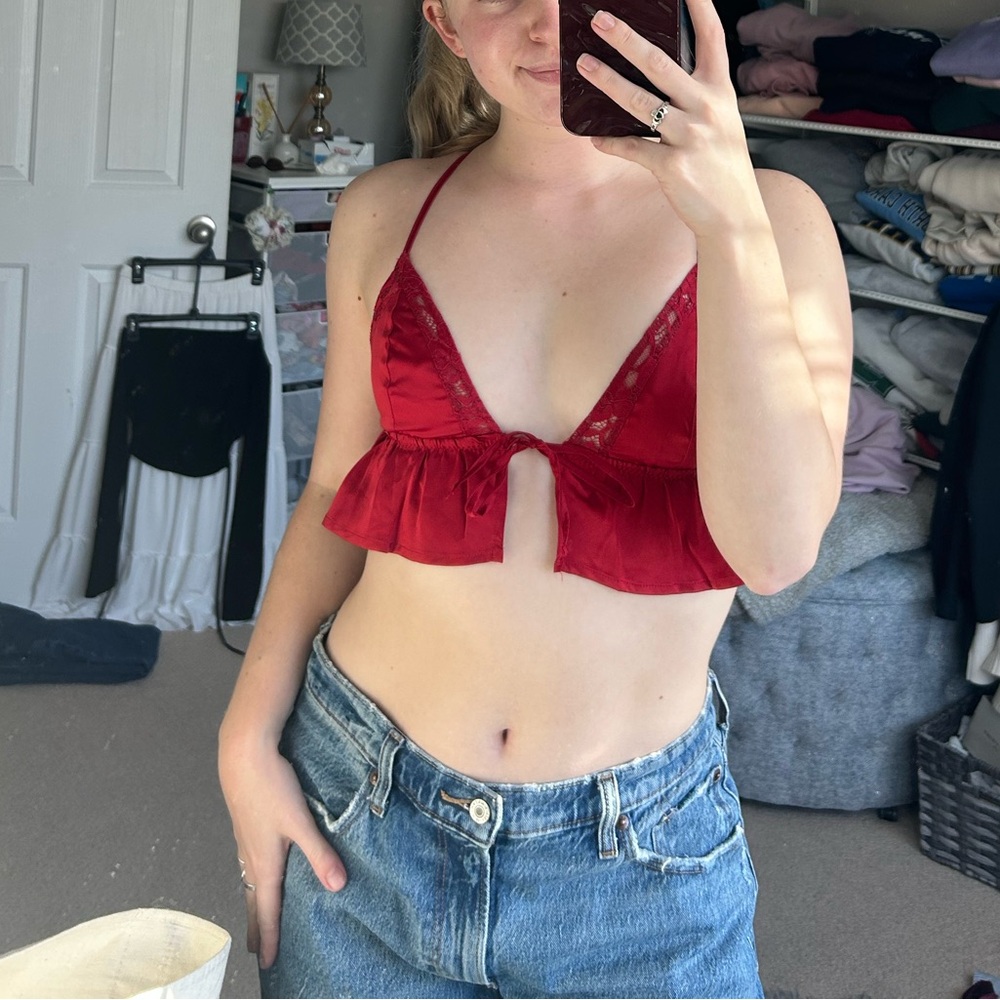 Garage Red Satin Bralette